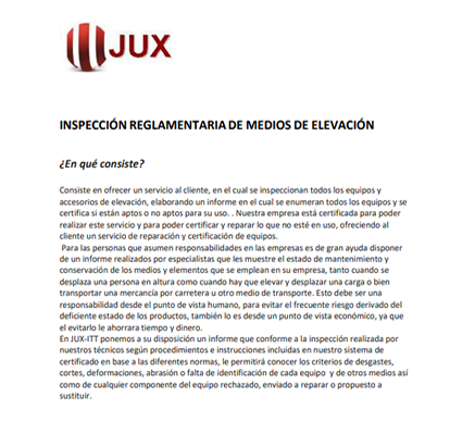 Inspección Reglamentaria y Consultoría de Medios de Elevación JUX